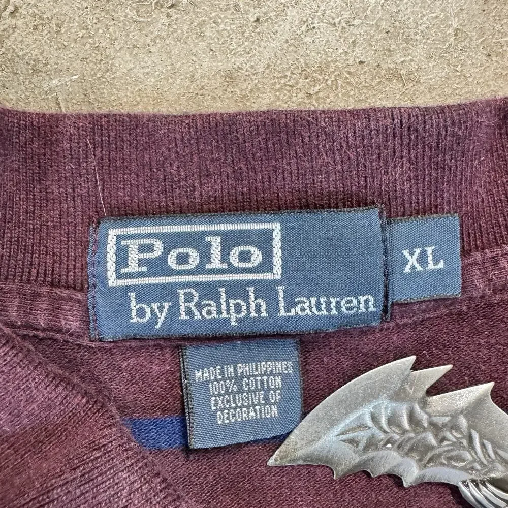 Polo Ralph Lauren Burgundy Navy Blue Stripped Polo Shirt Sz XL